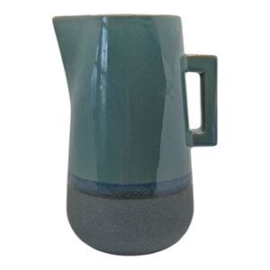 Art Pottery Jug Green Glossy Ceramic 10″ Tall Pitcher with Handle